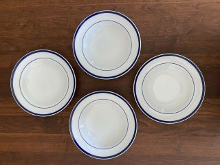 Set Of Four (4) Williams Sonoma Brasserie Blue Rim Soup Bowls 9 " Diameter