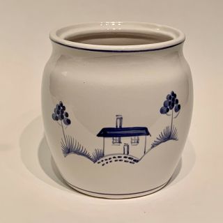 Vintage Made In Portugal Hand - Painted Ceramic Planter,  Blue And White Flower Pot