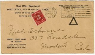 1931 San Francisco,  Ca Cancel On Dead Letter Office Cover,  3c Postage Due Fee