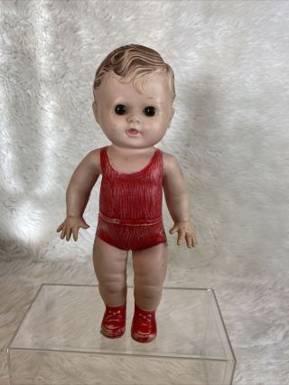 Vintage Sun Rubber Co.  Squeaker Tod - L - Dee Red Swimsuit Doll 1x