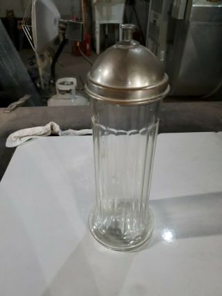 Vintage Ribbed Heavy Glass Straw Holder Dispenser