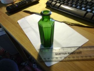 Antique Green Glass Hexagonal Poison Bottle Medicine 10 Cm Tall
