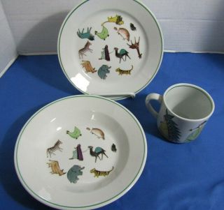 Arabia Finland Parade Of Animals Childs 3 Piece Dish Set Mug & Bowl & Plate