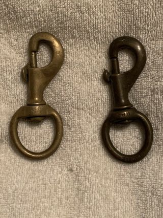 2 Vintage Brass / Bronze Swivel Snap Hooks For Sailing Rigging Ludell