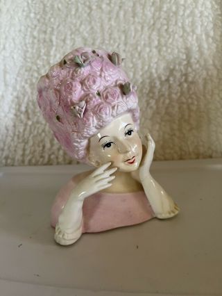 Vintage Relpo A - 1373m 5 1/2 " Lady Head Vase Beehive Hat