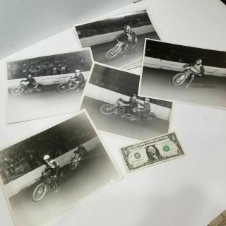 (5) 1946 Vintage Motorcycle Dirt Track Racing 8x10 B/w Action Photographs