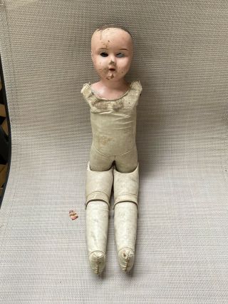 Antique 20” Doll All Leather Jointed Body German Metal Head Restoration