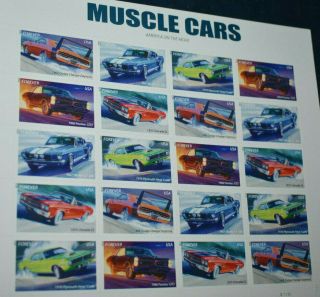 Us Postage Full Sheet Muscle Cars 20 Stamps,  Variety Of Old Cars (1960 