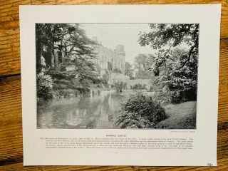 Warick Castle Bank Of The Avon.  1900 Bw Vintage Book Print.