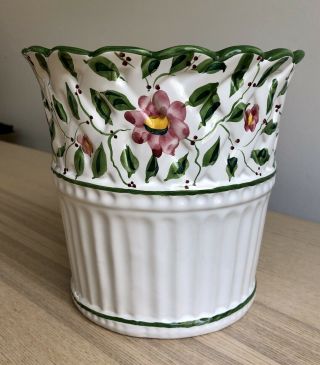 Vintage 7 " Rc & Cl Ceramic Cache Pot Planter Pot Hand Painted Made In Portugal