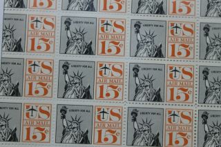 1959/60 Full Sheet Us Stamp $.  15 Cent Scott C 58 Statue Of Liberty,  2 Fdc