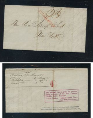 Us Stampless Cover,  Albany To York,  Steamship,  In The Roosevelt Collec