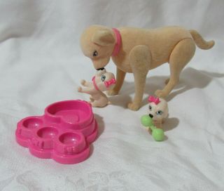 Luv Me 3 Barbie Bobble Dog Taffy & 2 Puppies Magnetic Noses Toy Food Dish To Bed