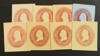 Us Stamps,  Cut Square,  Lot (8),  U277 - U284,  2c Brown Washington,  Cv $40,