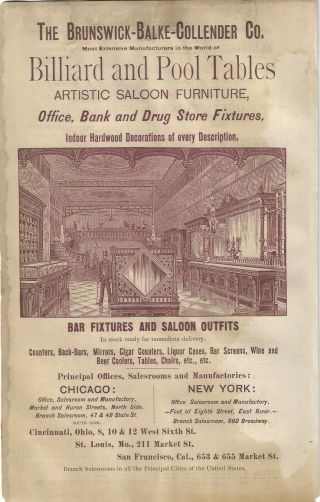 1884 Billiard & Pool Tables Saloons Brunswick Balke Chicago Antique Advertising