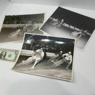 (3) Vintage 1948 Dramatic Motorcycle Dirt Track Race 8x10 B/w Action Photos
