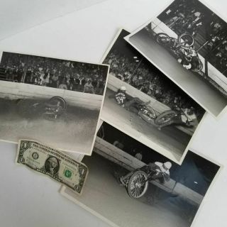 (4) Vintage 1950s Dramatic Motorcycle Dirt Track Race 8x10 B/w Action Photos