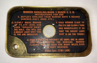 Vintage Military Mirror Signaling Mark 3 Buaer U.  S.  N.  Emergency Signal Mirror 2