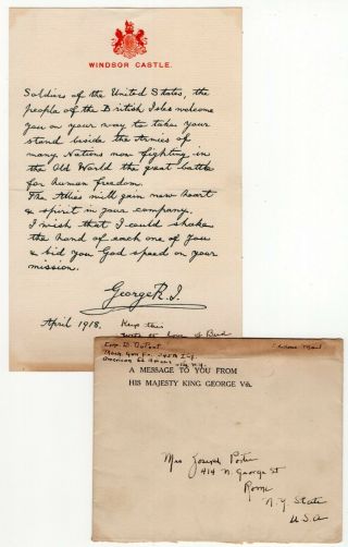 Usa / Uk - Windsor Castle Wwi King George V - 1918 War Thanks - Cover / Letter