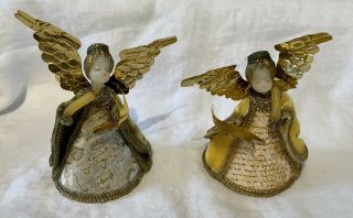 2 Vintage German Koestel Wax Angel Christmas Tree Toppers Ornaments