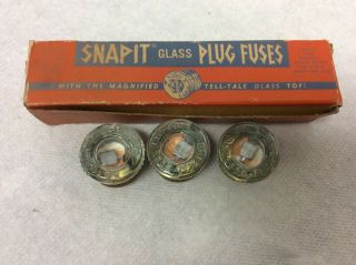 3 Vintage Snapit Glass Screw Plug Fuses With Box Look
