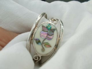 Vtg Mother Of Pearl & Abalone Alpaca Silver Girls Cuff Childs Bracelet 5.  5 "