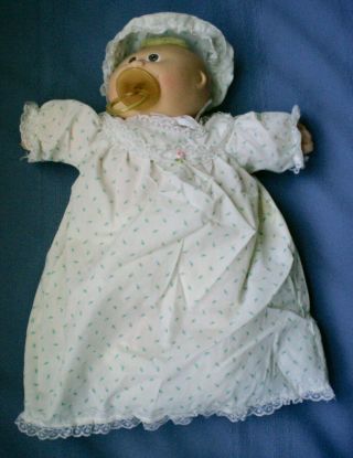 14 " Cabbage Patch Kids Baby Doll Pacifier Brown Eyes Blonde Patch Hair Roberts