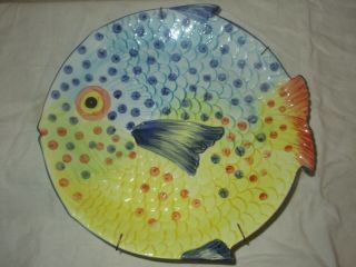 Vintage Italian Zanolli Art Pottery Tropical Nautical Fish Bowl,  Plate,  Plaque