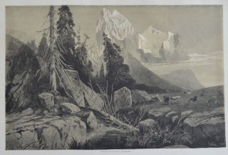 Antique Print.  The Wellhorn And The Wetterhorn.  Switzerland,  1881.