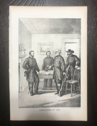 Antique 1865 10x6 Book Plate Print Civil War Surrender Of Robert E.  Lee