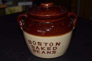 Vintage Monmouth Western Brown & Tan Boston Baked Beans Pot With Lid 1.  5 Pt