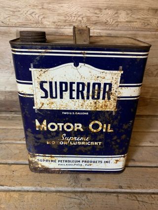 Rare Vintage Superior Supreme 2 Gallon Metal Motor Oil Can Philadelphia,  Pa.