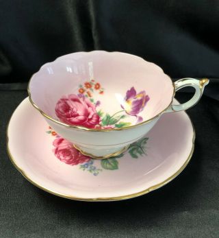Antique Paragon Pink Cabbage Rose Tea Cup And Saucer Double Warrant
