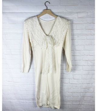 Vintage Gunne Sax Cream Lace Collar Knit Sweater Dress Cotton Knit Sz Medium M