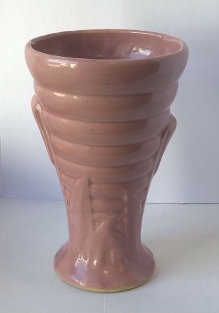 Brush Mccoy Art Deco Leaf Motif Semi - Gloss Pink Vase Kolorkraft 528.  1920 