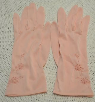 Vintage Ladies Gloves Pink Soft 1960s Sz 7 1/2 W/vinyl Bag & 1 Pair Nylons