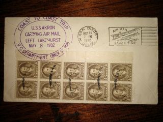 Airship Uss Akron Airmail Postage Stamp Cover 1932 Lakehurst U.  S.  Navy Zeppelin
