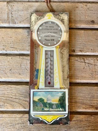 Vintage Jenera Feed Co - Op Glass Advertising Thermometer Jenera,  Ohio.  Sign.