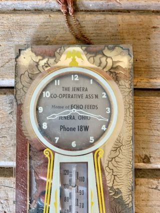 Vintage JENERA Feed Co - op Glass Advertising Thermometer Jenera,  Ohio.  Sign. 2