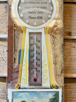 Vintage JENERA Feed Co - op Glass Advertising Thermometer Jenera,  Ohio.  Sign. 3