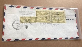 Us 1940 Airmail Cover To Argentina,  Franking C17 (5) =blk4,  Single,  Neat