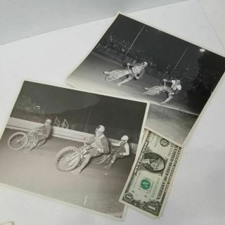 (2) Vintage 1947 - 1950 Motorcycle Dirt Track Racing Action 8x10 B/w Photos