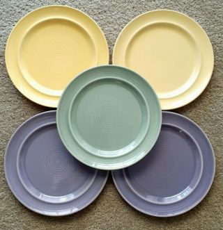 Set Of 5 Metlox Colorstax Dinner Plates Purple Yellow Green Made In California