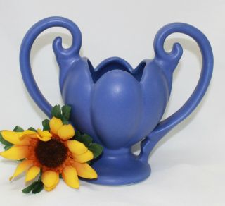 Vintage Camark Pottery Cobalt Blue Matte Double Handled Tulip Vase