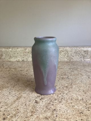 Muncie Art Pottery Vase Green Over Lilac
