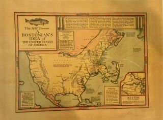 Old Boston Map Of The Usa Circa 1930 
