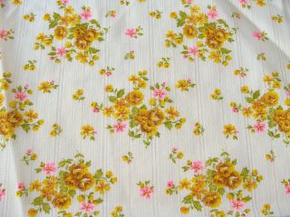 Vintage Open Weave Dimity Semi Sheer Fabric Yellow Roses Pink Flowers