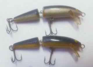 2 Vintage Rapala J - 9 Jointed Minnow Wood Lures 3 1/2 " Gold & Silver▪︎finland▪︎
