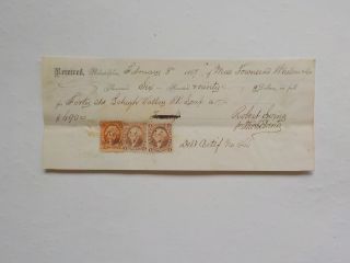 Antique Document 1867 Lehigh Valley Railroad Scrip 3 Revenue Stamps Paper Old Us