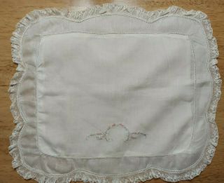 Vintage Cotton Hand Embroidery Pink Flowers Baby Pillowcase Lace Trim For Decor